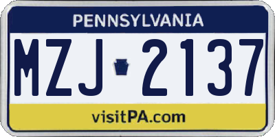 PA license plate MZJ2137