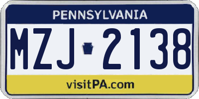 PA license plate MZJ2138