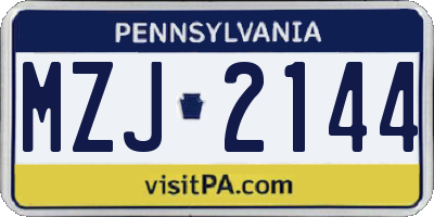 PA license plate MZJ2144