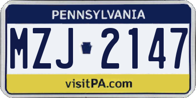 PA license plate MZJ2147