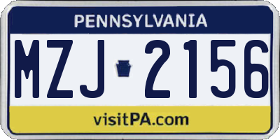 PA license plate MZJ2156