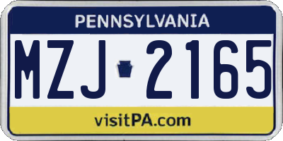 PA license plate MZJ2165
