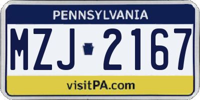 PA license plate MZJ2167