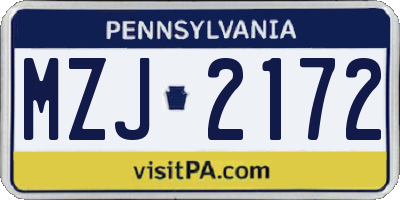 PA license plate MZJ2172
