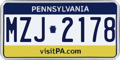 PA license plate MZJ2178