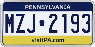 PA license plate MZJ2193