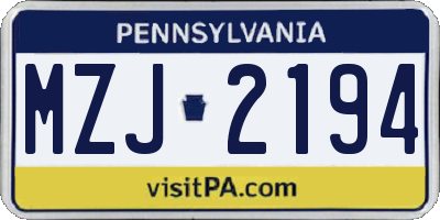 PA license plate MZJ2194
