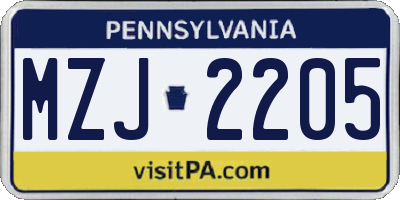 PA license plate MZJ2205