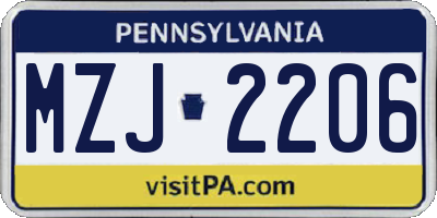 PA license plate MZJ2206