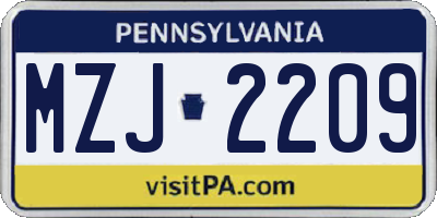 PA license plate MZJ2209