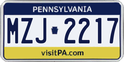 PA license plate MZJ2217