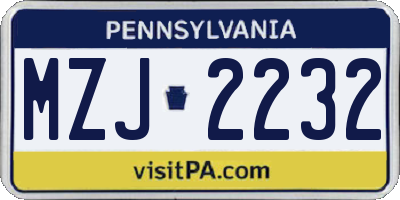 PA license plate MZJ2232