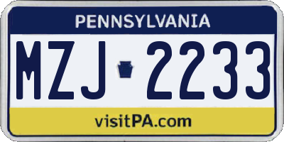 PA license plate MZJ2233