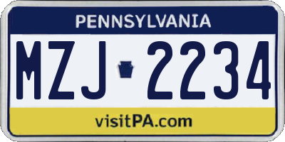 PA license plate MZJ2234