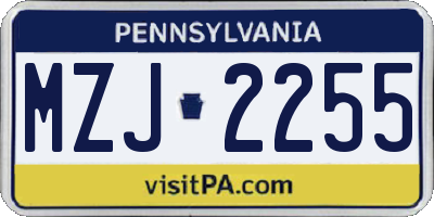 PA license plate MZJ2255