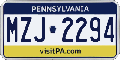 PA license plate MZJ2294