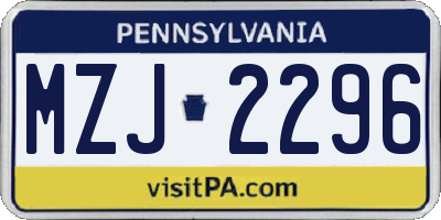 PA license plate MZJ2296