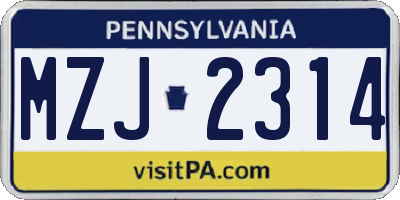 PA license plate MZJ2314
