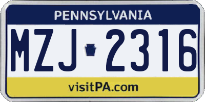 PA license plate MZJ2316