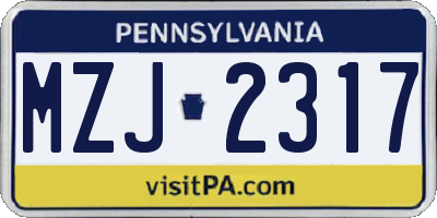 PA license plate MZJ2317