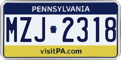 PA license plate MZJ2318