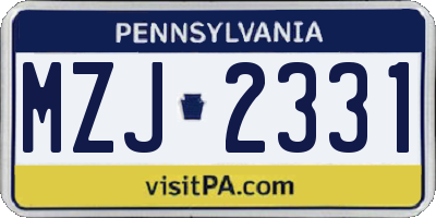 PA license plate MZJ2331