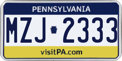 PA license plate MZJ2333
