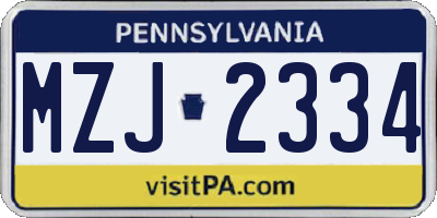 PA license plate MZJ2334