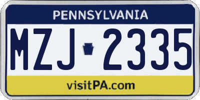 PA license plate MZJ2335