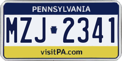PA license plate MZJ2341