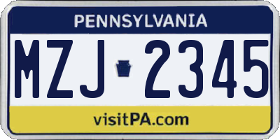 PA license plate MZJ2345