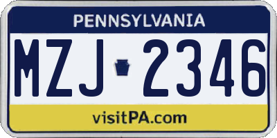 PA license plate MZJ2346