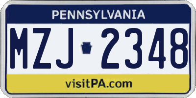 PA license plate MZJ2348