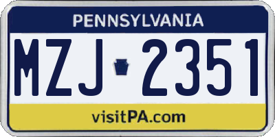 PA license plate MZJ2351