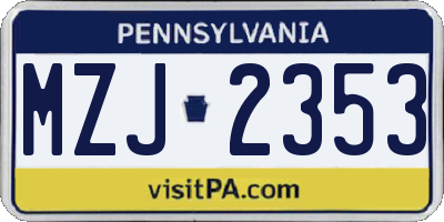 PA license plate MZJ2353