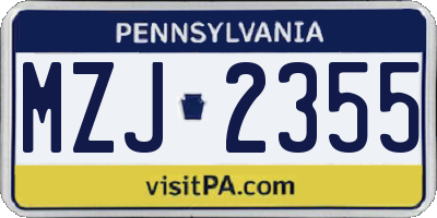PA license plate MZJ2355