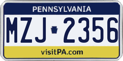 PA license plate MZJ2356