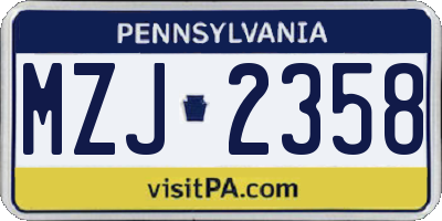 PA license plate MZJ2358