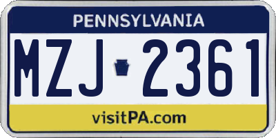 PA license plate MZJ2361