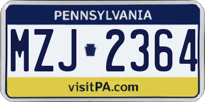 PA license plate MZJ2364
