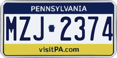 PA license plate MZJ2374