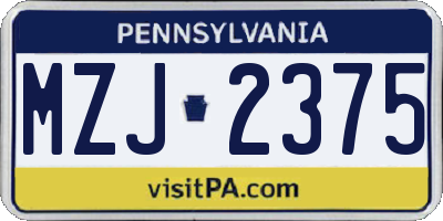 PA license plate MZJ2375