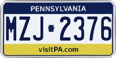 PA license plate MZJ2376