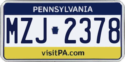 PA license plate MZJ2378