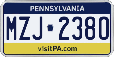 PA license plate MZJ2380