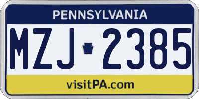 PA license plate MZJ2385