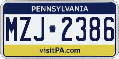 PA license plate MZJ2386