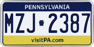 PA license plate MZJ2387