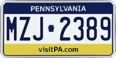 PA license plate MZJ2389