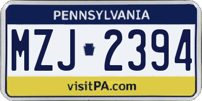 PA license plate MZJ2394